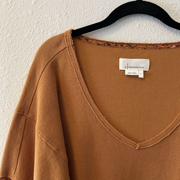 Anthropologie Women's Thermal Top Size Small Floral Sleeve Brown Boho Autumnal - Picture 4 of 16